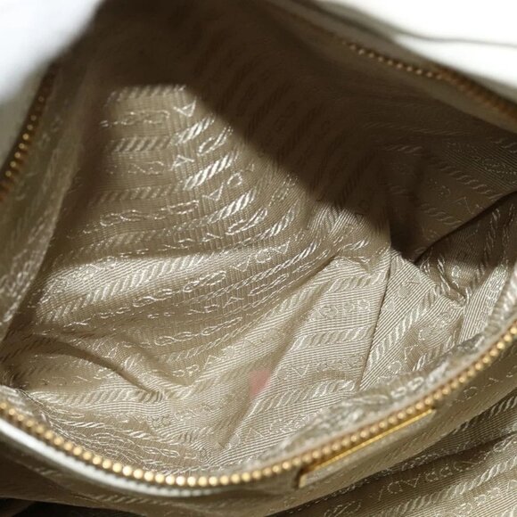 PRADA Hand Bag Leather 2way White Gold Auth gh676 - Picture 13 of 16